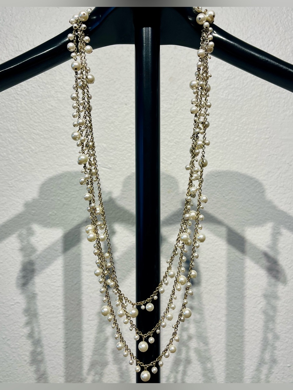 Vintage Multi-Strand Faux Pearl and Gold Chain Necklace